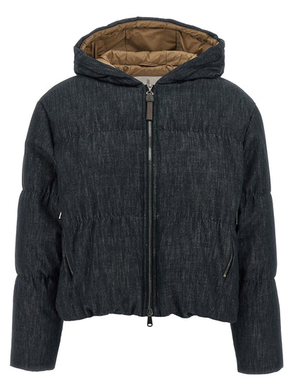 Blue Cotton Full-Length Jacket