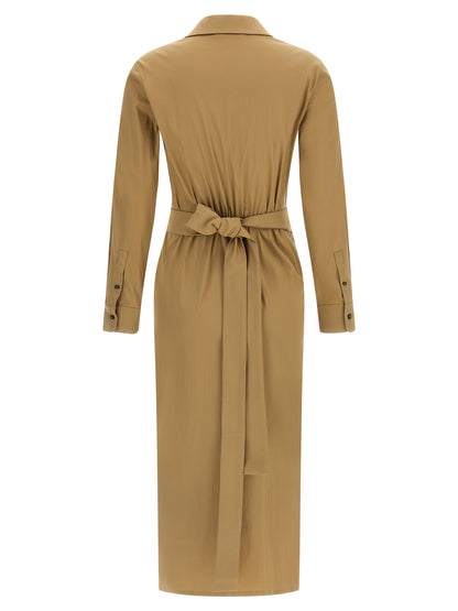 Beige Cotton Midi Dress