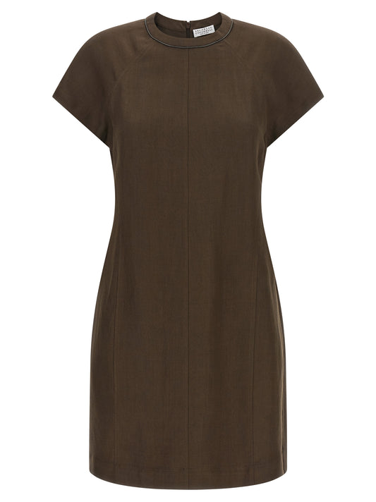 Brown Viscose Short Dress