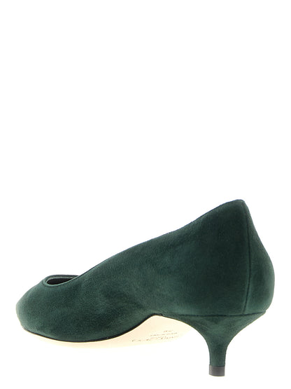 Bicolor Leather Mid Heel Pumps