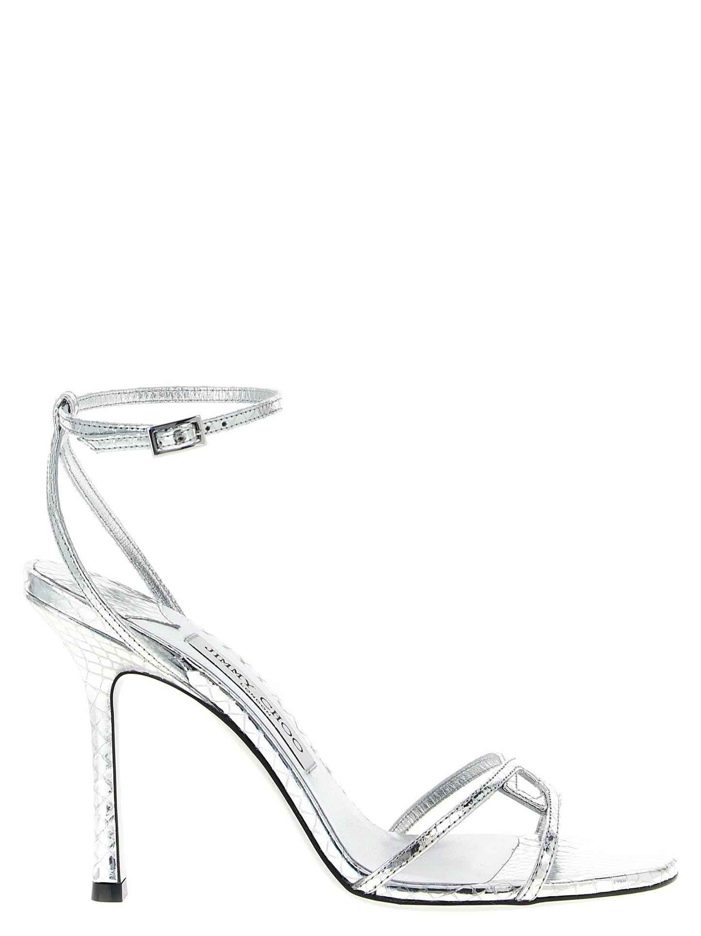 Silver Leather Stiletto Heel Sandals