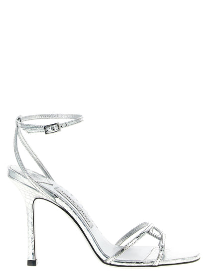 Silver Leather Stiletto Heel Sandals