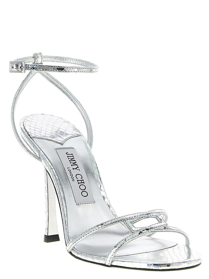 Silver Leather Stiletto Heel Sandals