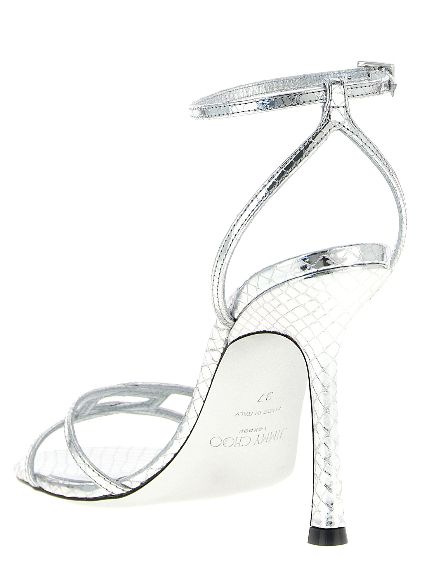 Silver Leather Stiletto Heel Sandals