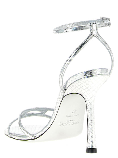 Silver Leather Stiletto Heel Sandals