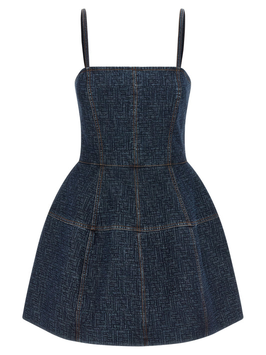 Blue Cotton Short Dress