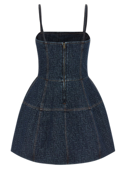 Blue Cotton Short Dress