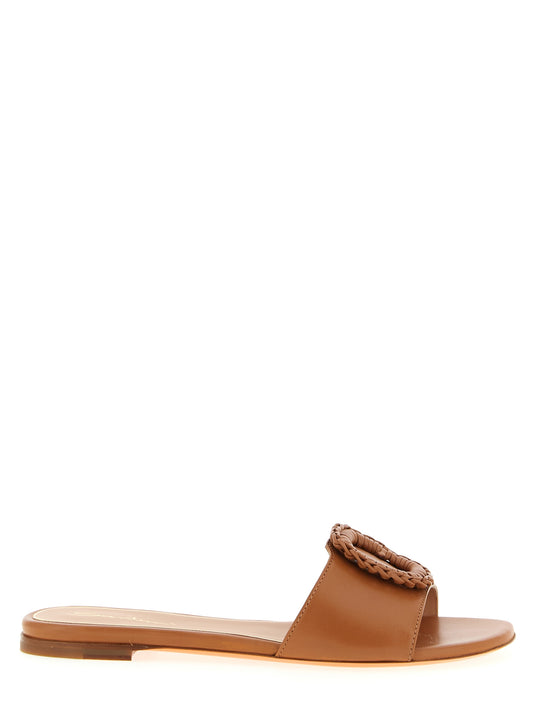 Brown Lamb Leather Slides
