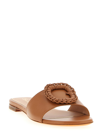 Brown Lamb Leather Slides