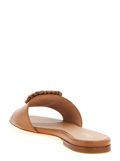 Brown Lamb Leather Slides