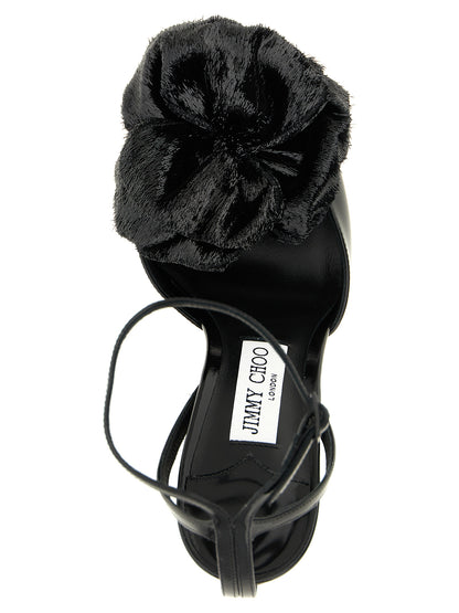 Black Leather Stiletto Heel Sandals