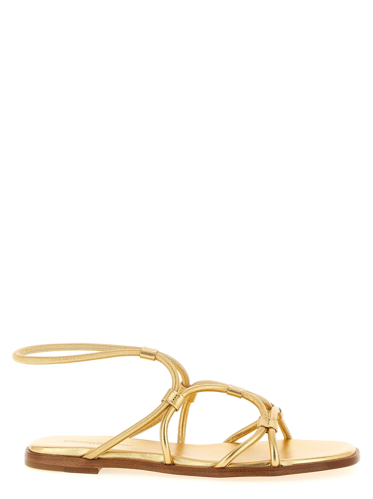 Gold Lamb Leather Flat Sandals