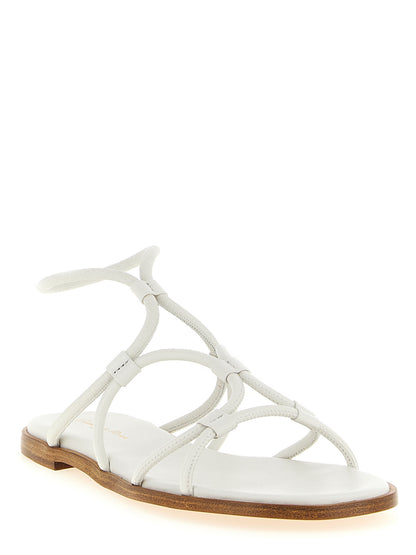 White Lamb Leather Flat Sandals