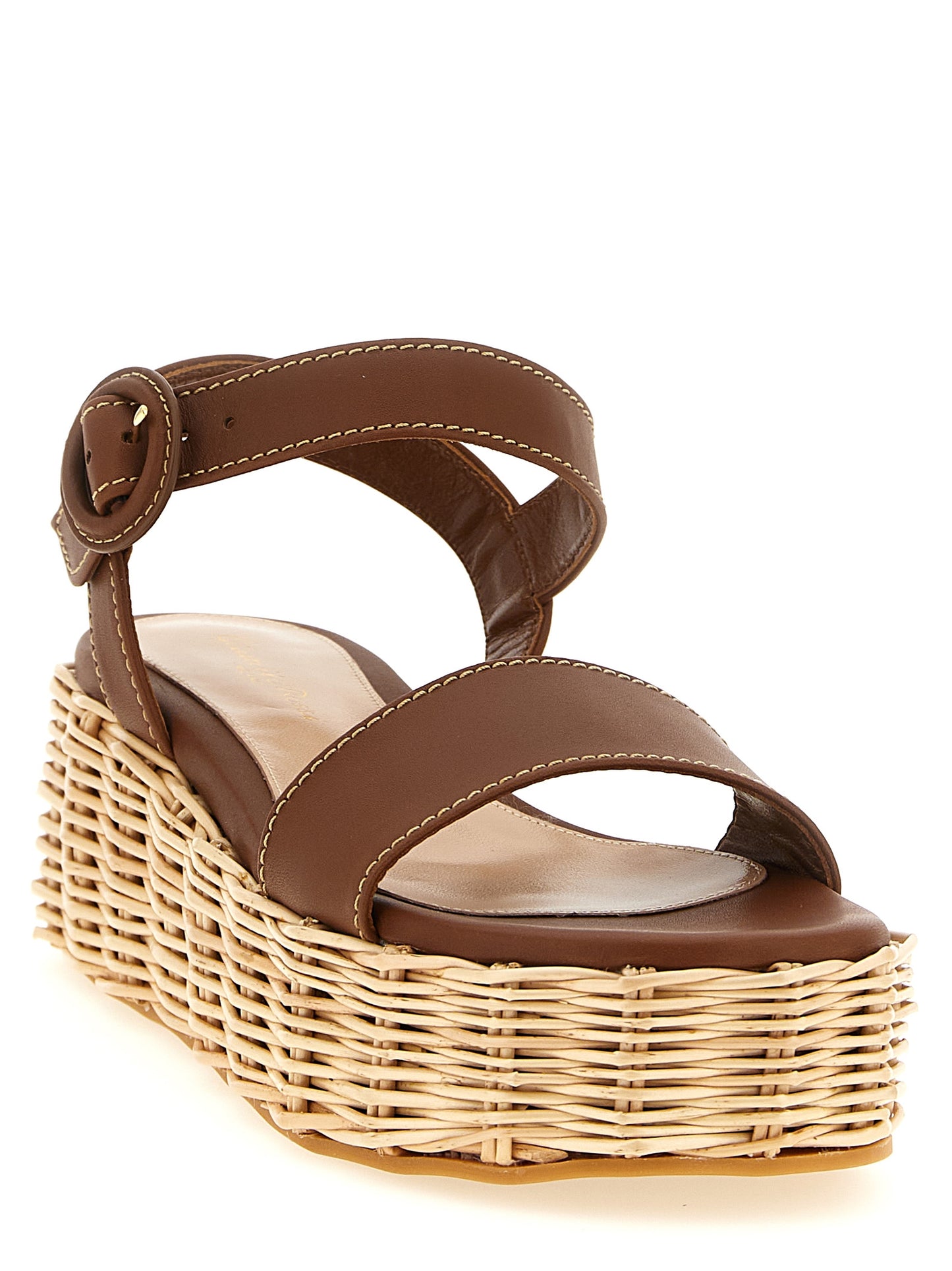 Brown Calfskin Wedge Sandals