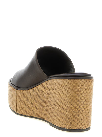 Brown Calfskin Wedge Sandals