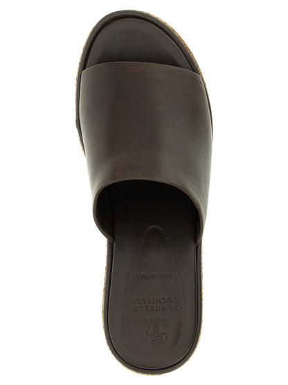 Brown Calfskin Wedge Sandals