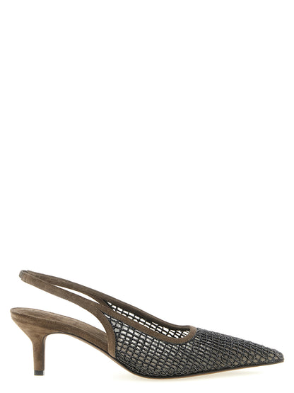 Brown Calfskin Mid Heel Pumps
