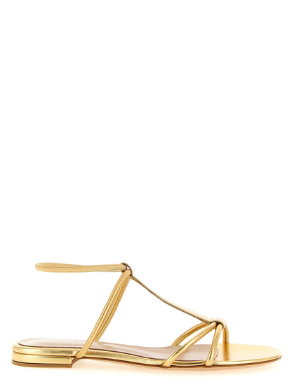 Gold Lamb Leather Flat Sandals
