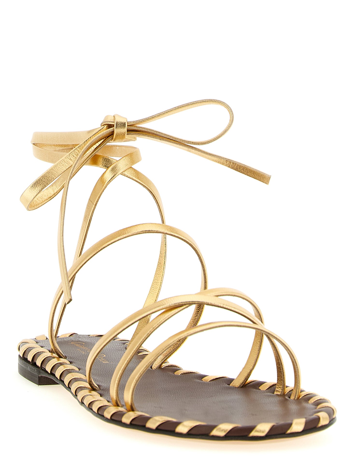 Gold Lamb Leather Flat Sandals