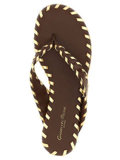 Brown Lamb Leather Slides