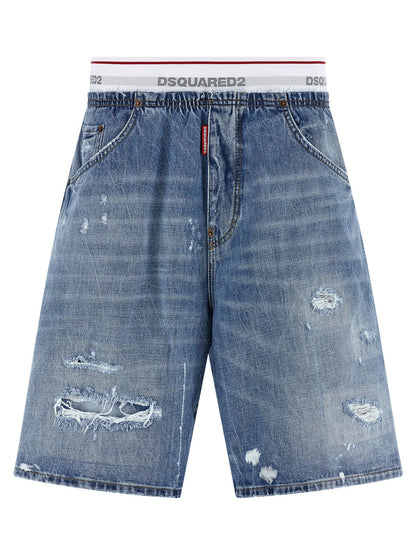 Blue Cotton Bermuda Shorts