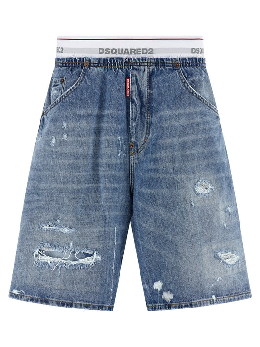 Blue Cotton Bermuda Shorts