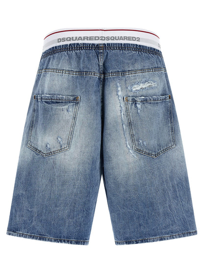 Blue Cotton Bermuda Shorts
