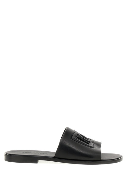 Black Leather Slides