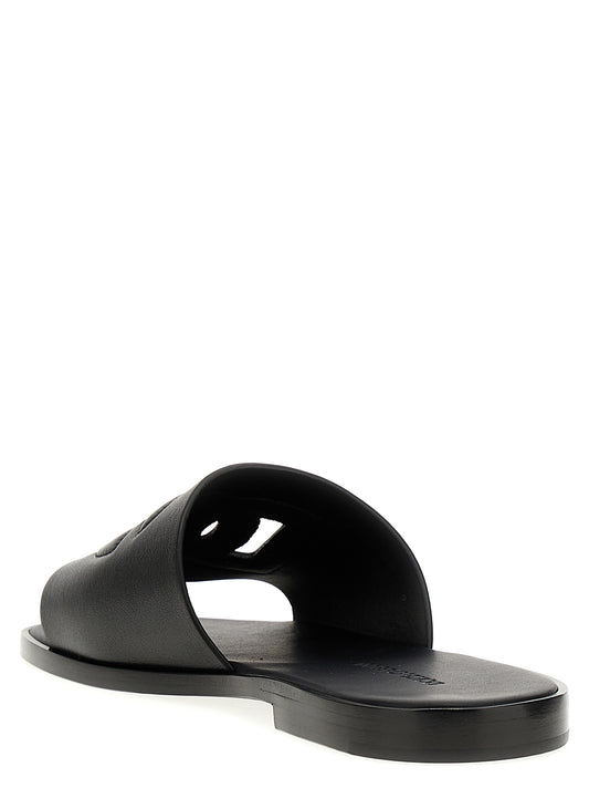 Black Leather Slides