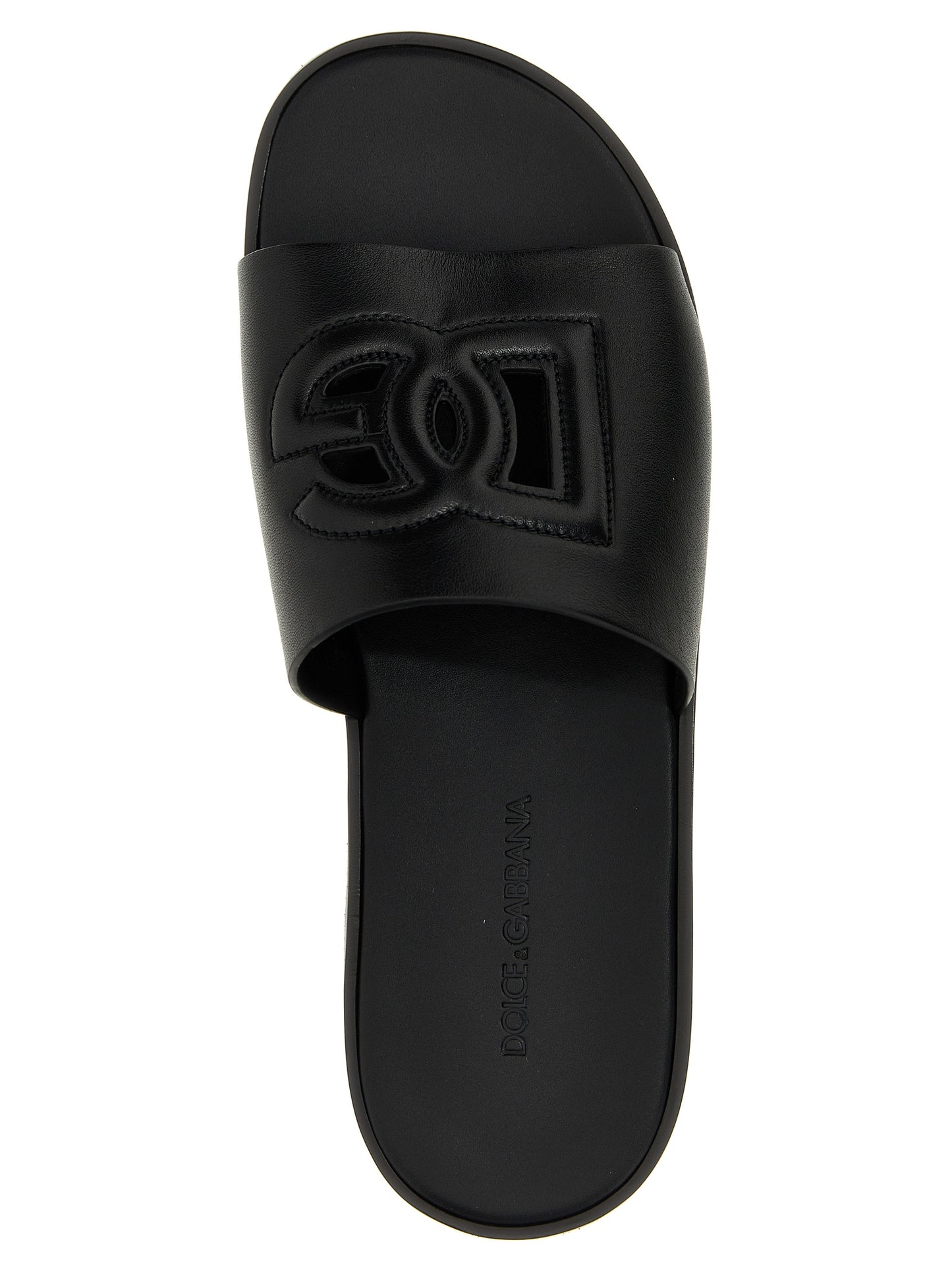 Black Leather Slides