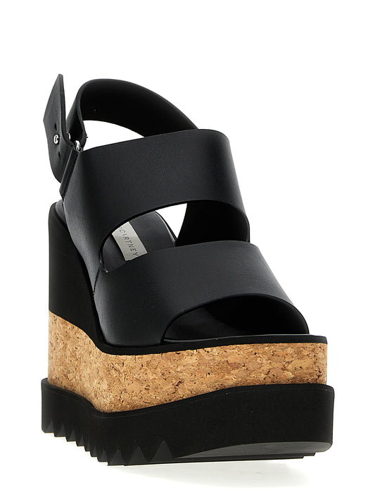 Black Polyester Wedge Sandals