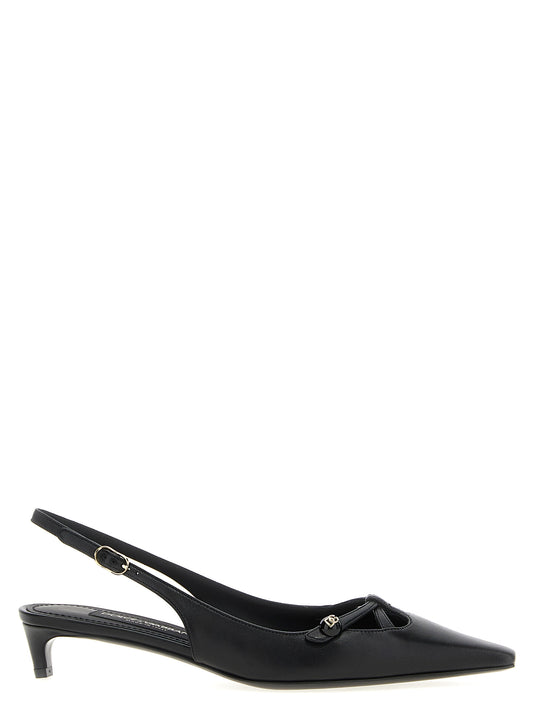 Black Lamb Leather Mid Heel Pumps