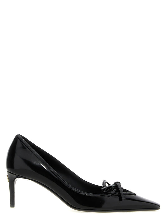 Black Calfskin Mid Heel Pumps