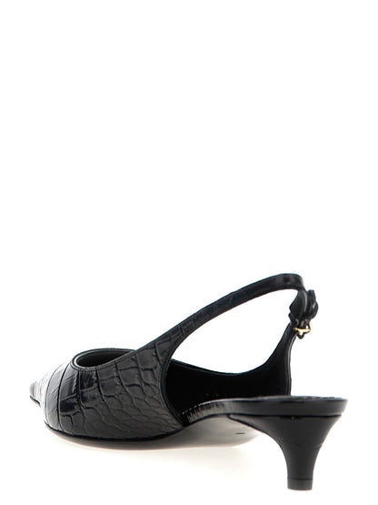 Black Calfskin Mid Heel Pumps