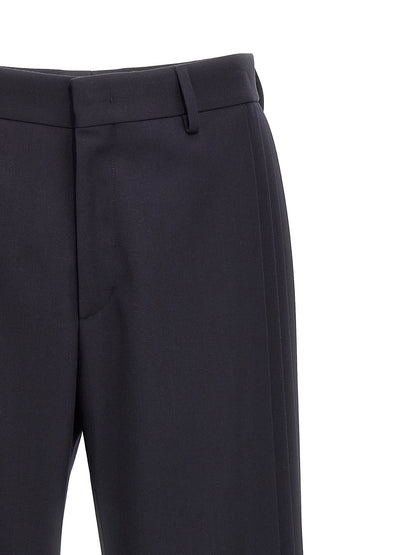 Blue Polyester Casual Pants