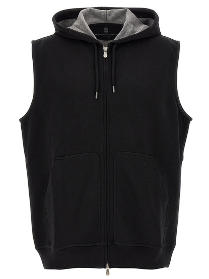Black Cotton Sleeveless Jacket