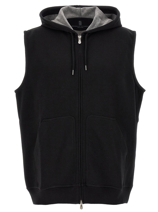 Black Cotton Sleeveless Jacket