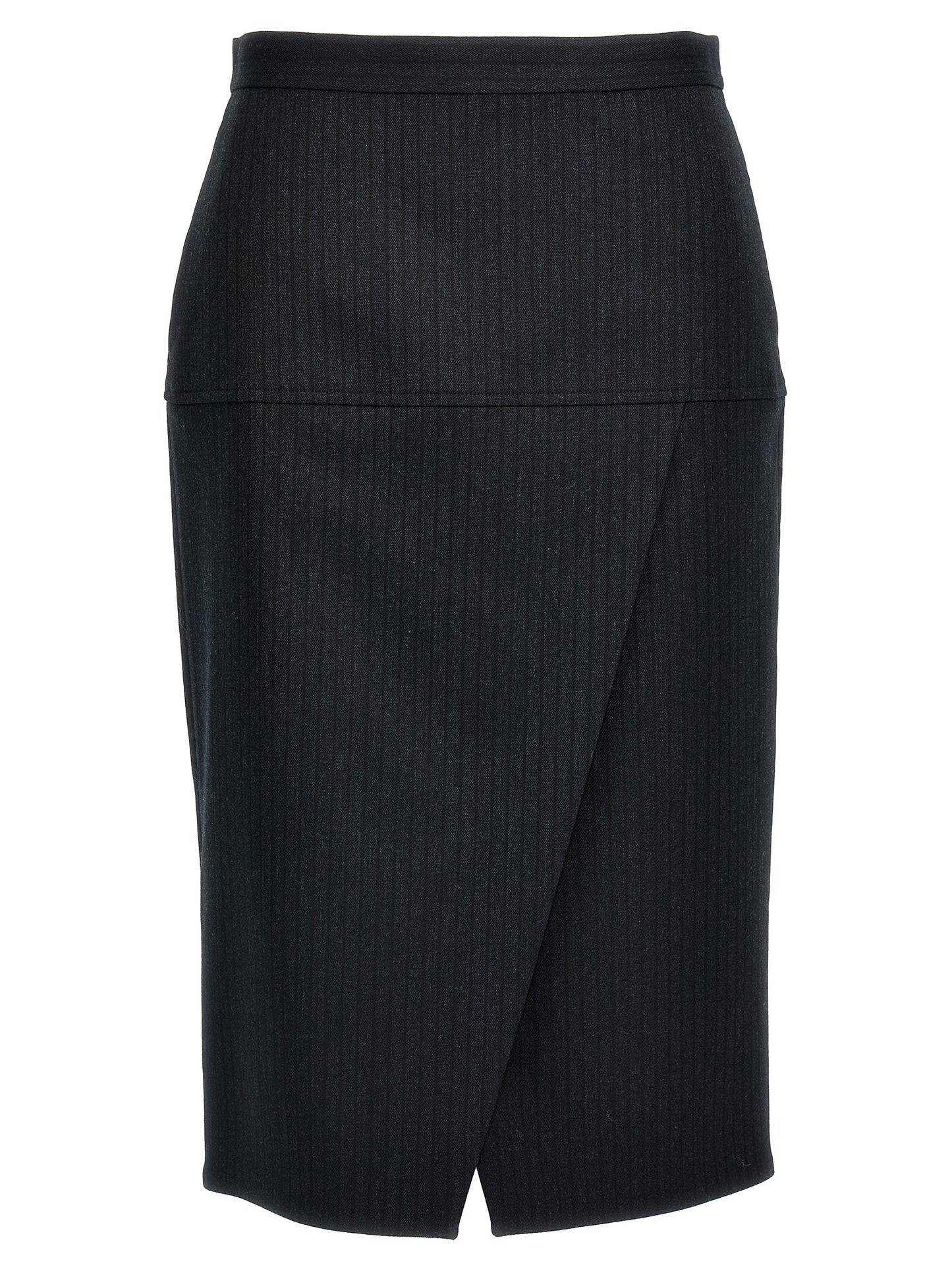 Gray Virgin Wool Midi Skirt