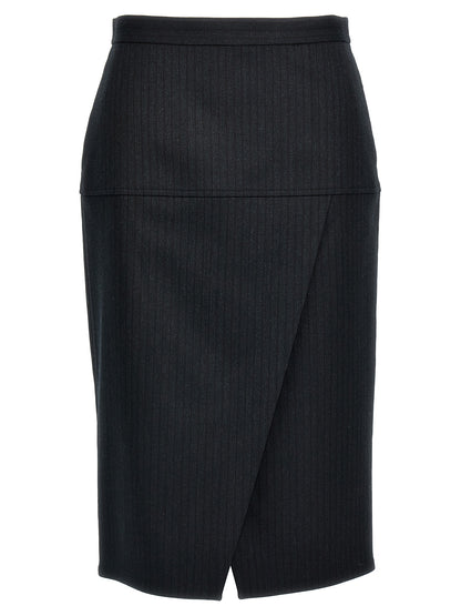 Gray Virgin Wool Midi Skirt