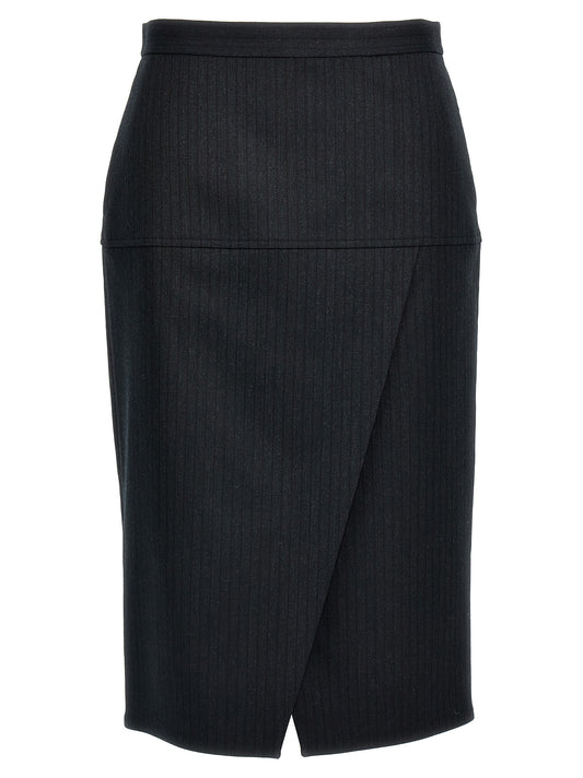 Gray Virgin Wool Midi Skirt