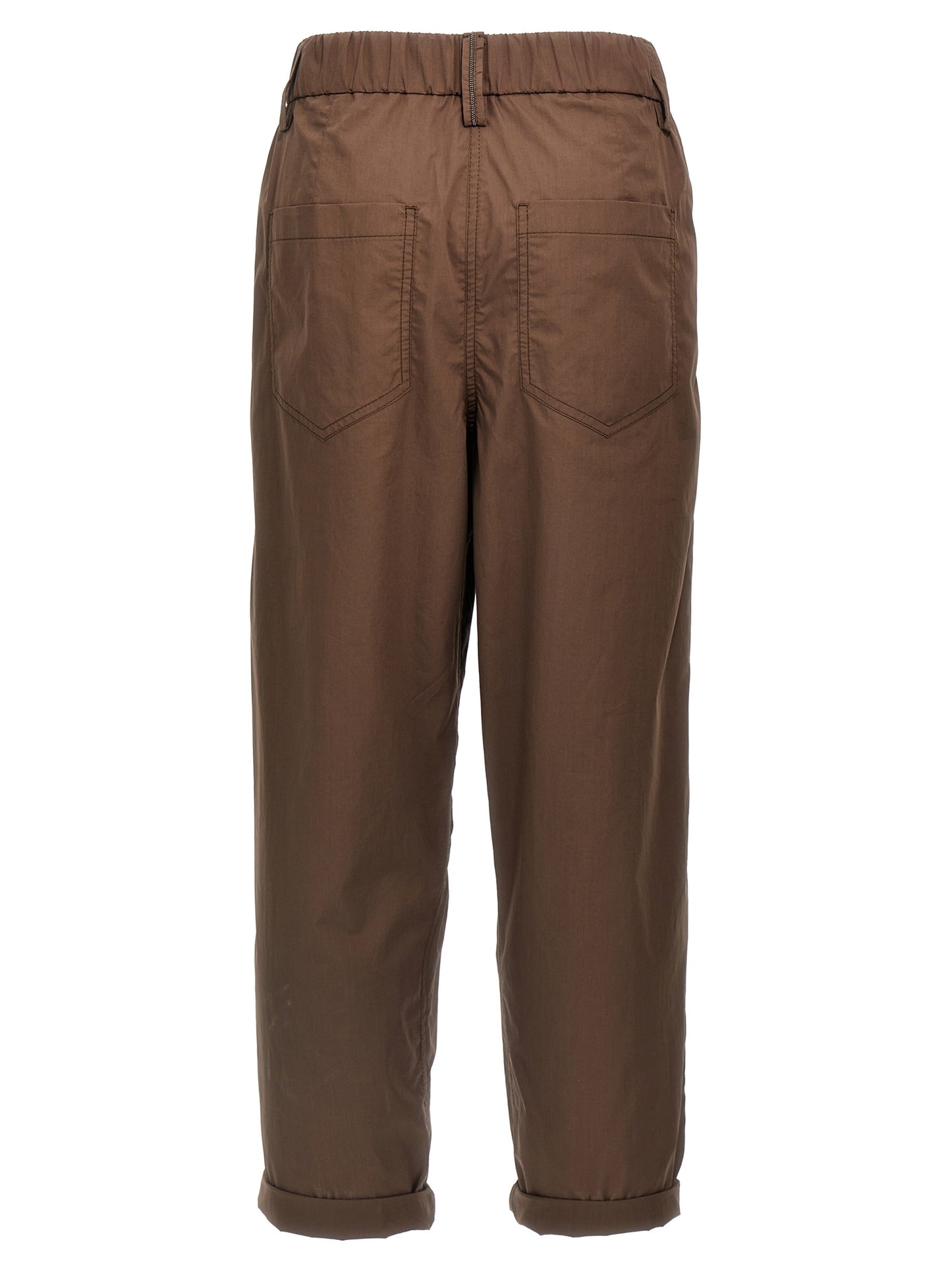 Brown Cotton Casual Pants