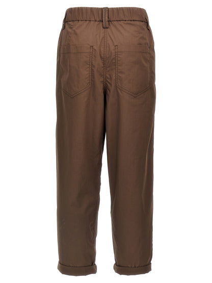 Brown Cotton Casual Pants