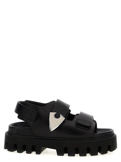 Black Calf Leather Bos Taurus Flat Sandals
