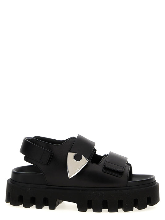 Black Calf Leather Bos Taurus Flat Sandals