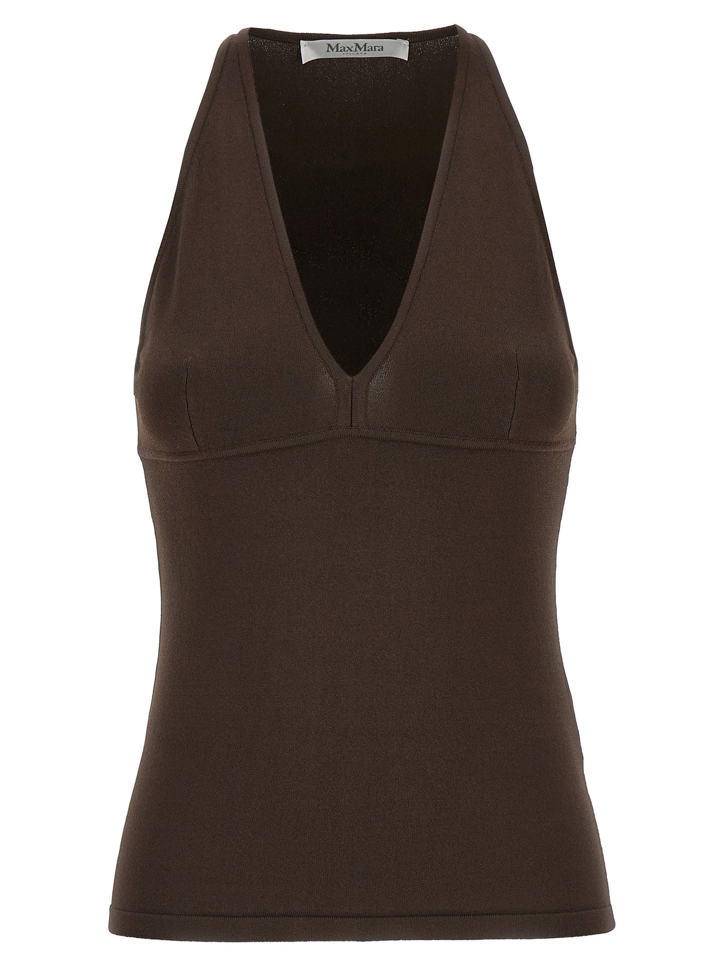 Brown Viscose Sleeveles T-Shirt