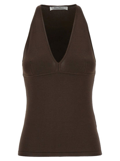 Brown Viscose Sleeveles T-Shirt