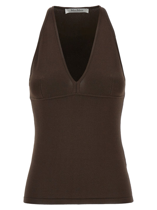 Brown Viscose Sleeveles T-Shirt