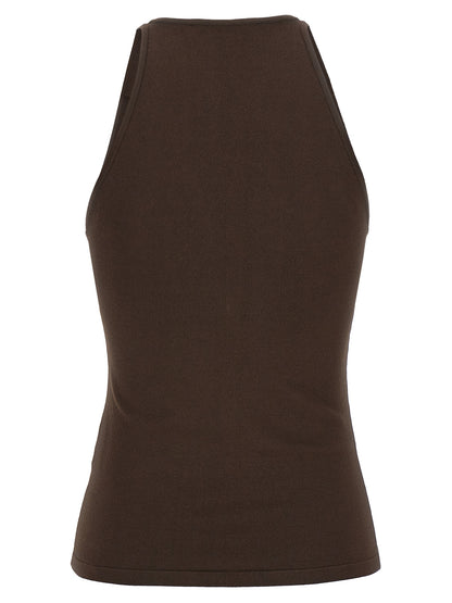Brown Viscose Sleeveles T-Shirt