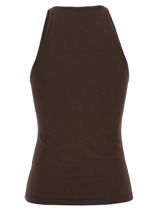 Brown Viscose Sleeveles T-Shirt