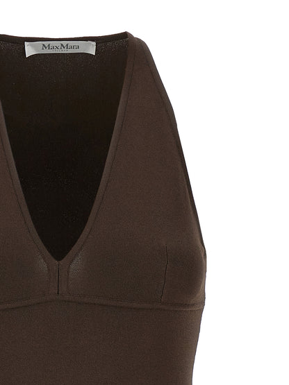 Brown Viscose Sleeveles T-Shirt